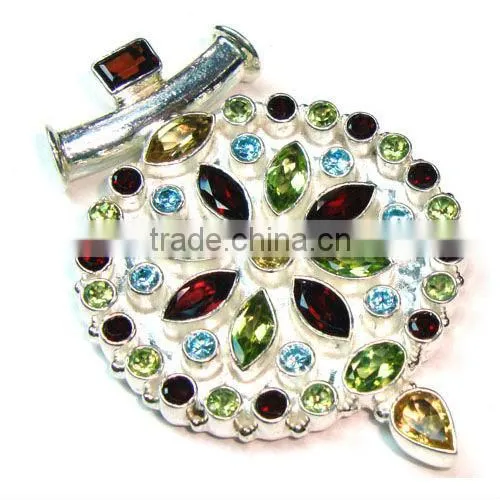 Semi precious gemstone jewelry 925 silver citrine pendant