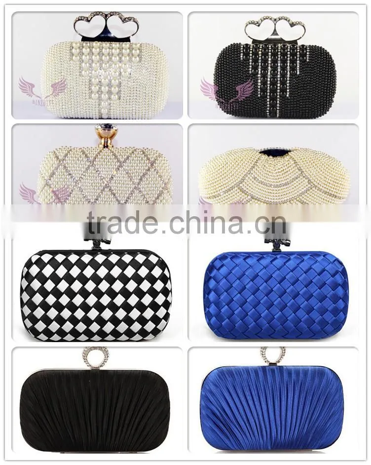 Fashion Lady Satin Boxed Party Clutch Bag metal evening clutches