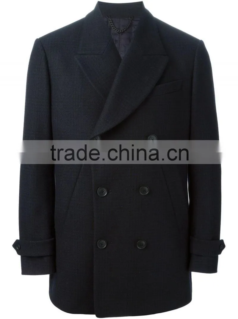 2014 new style 100% Cashmere black double breasted men coat