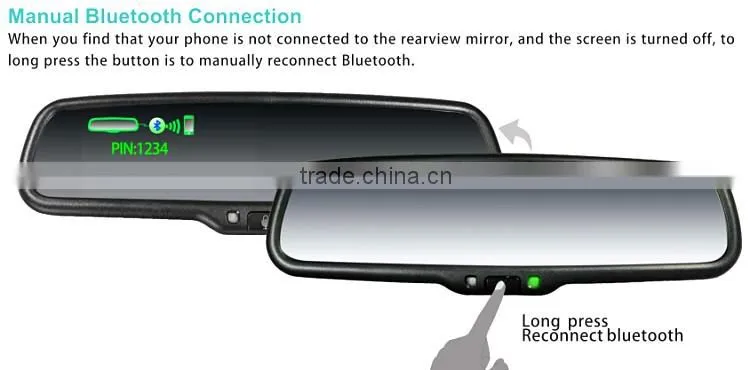 bluetooth handsfree car kit Rearview Mirror with back up display