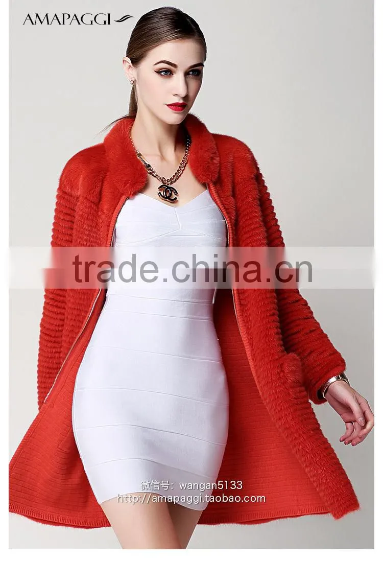 hot sale long fur coats knitted mink for women