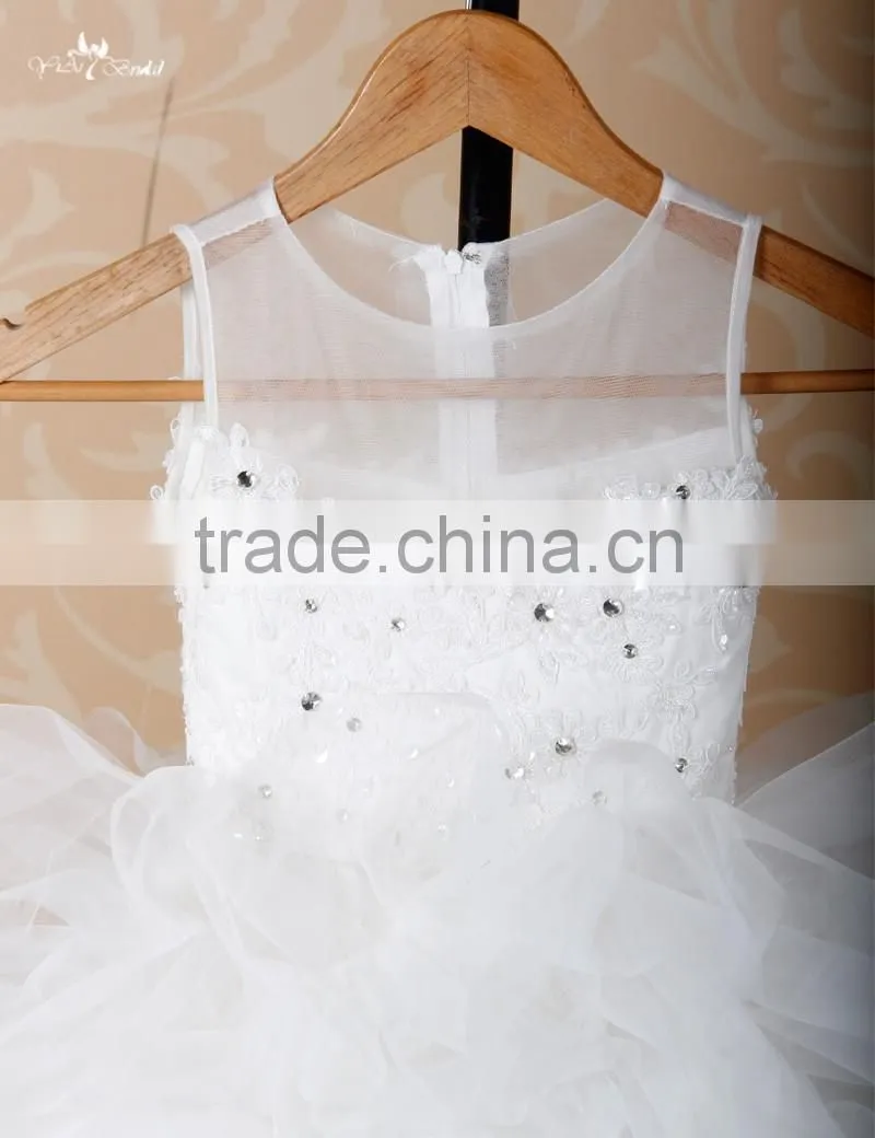 FG6 Real Sample Pictures Puffy Tulle Skirt Gold Flower Baby Girls Long Children Wedding Dresses