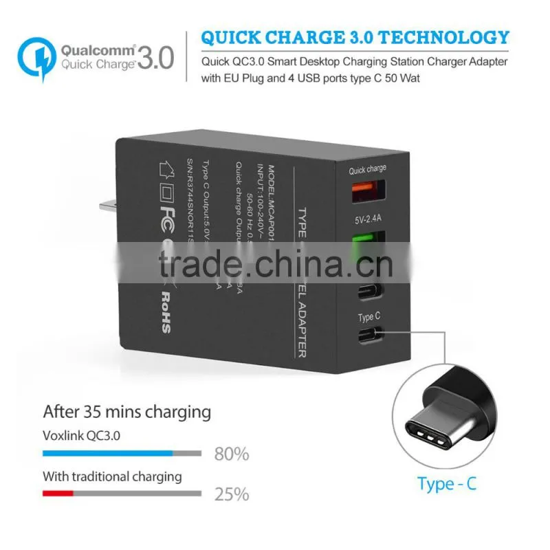 VOXLINK 5V 3A 2 ports usb type c +quick charge 3.0 usb+5v 2.4a usb travel charger adapter with us plug