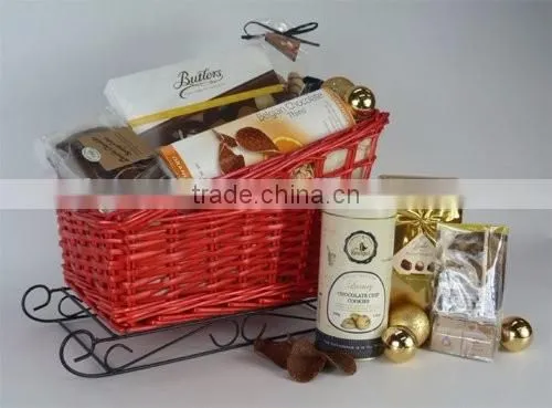 Hamper House Large Wicker Sledge Shaped Basket, Red