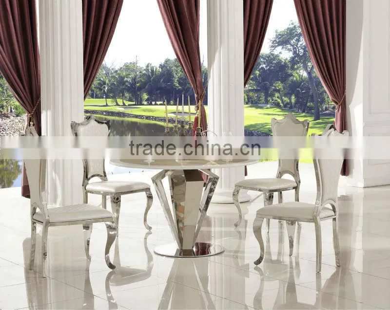 luxury design round glass ,stainless steel with four chairs dining table TH371