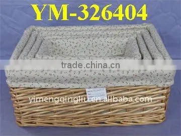 Eco-friendly set of 5 willow storage basket with fabric liner