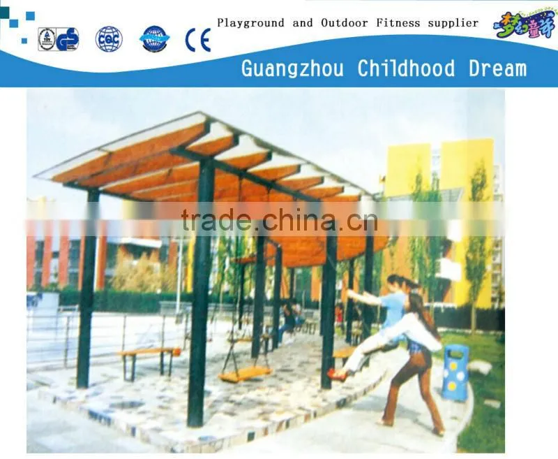 (HD-19206)Outdoor wood corridor with swing and benches