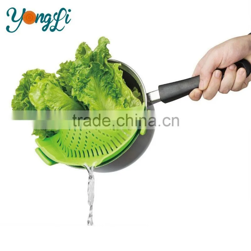 Universal Size Fit Most Pans Clip-on Green Silicone Pasta Strainer