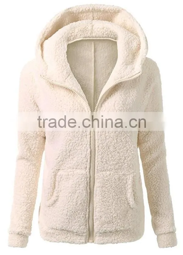 Women's Winter Autumn Clothing China Full Zip Lightweight Long Sleeve Zipper Up Teddy Sherpa Fleece Hoodie Sweatshirt Jackets