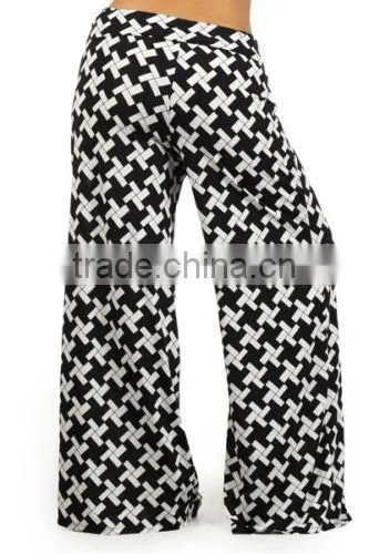 New Plus Size Printed Wide Leg Fold Over High Waist Palazzo Flare Lounge Pants