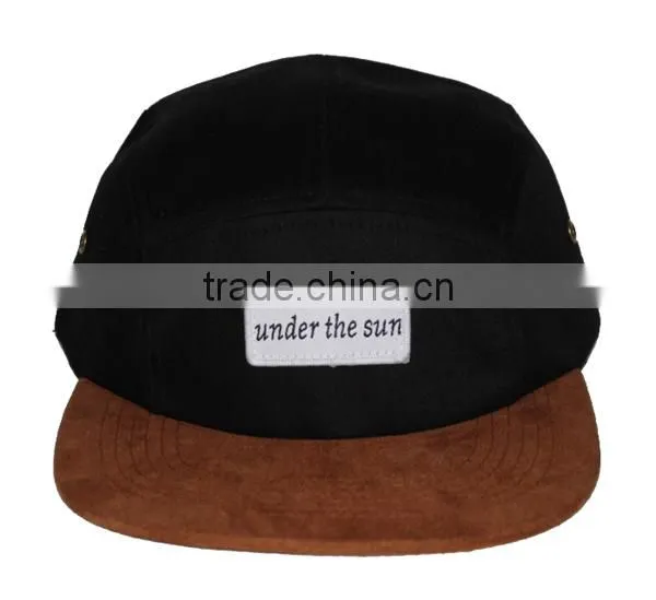 Custom Woven Tag Corduroy Leather Strap Cheap Wholesale 5 Panel Hat