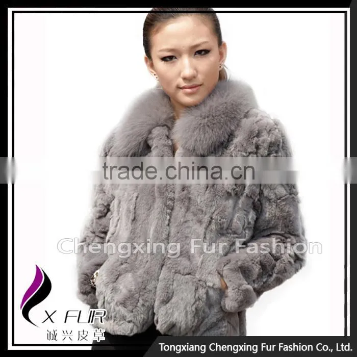CX-G-A-70 High Quality Rex Rabbit Fur With Fox Fur Collar Women Coat/ Winter Jacket