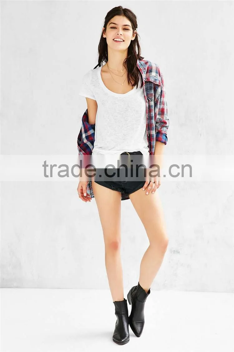 Scoop neck plain white cotton t shirts for women