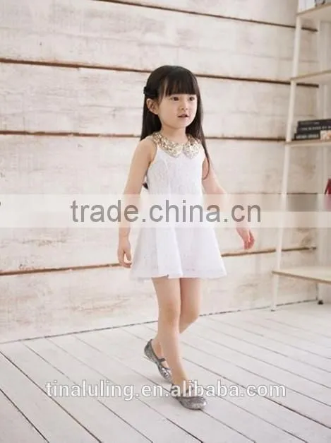 fashion new summer girls dresses kids sequin collar lace dress 2 colors baby dress kids clothes