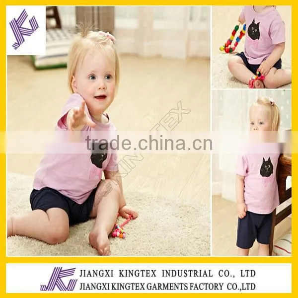 Baby Children clothing set,girls boys t shirt+pants undershirt Shorts,kids pink cat printing set
