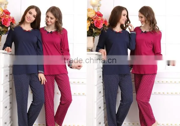Hot-sale women Pajama Set Relax knitted 100%cotton nightwear in winter pyjama women