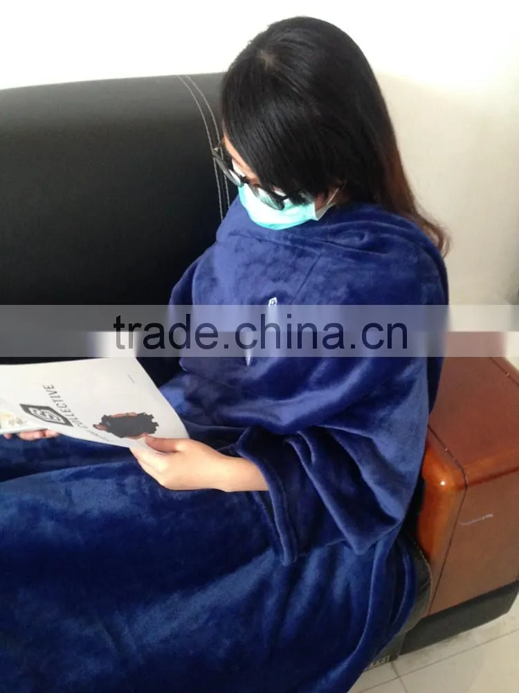 Cozy fleece throw sleeves adults tv wearable blanket
