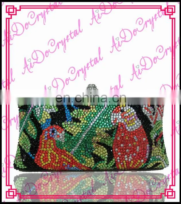 Aidocrystal handmade crystal mixed color bird pattern clutch/tote/ /purse/handbag/bag for party