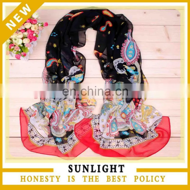 Wholesale cheap price chiffon scarf flower printed scarf