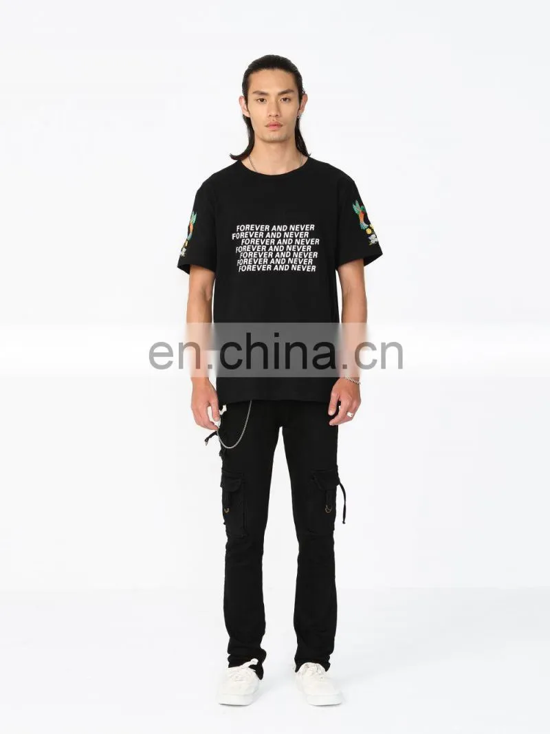 DiZNEW Clothing Manufacturers Custom Mens Cotton Embroidery Plain Black T shirt