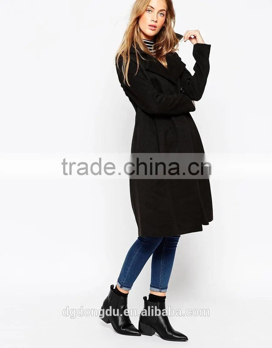 2016 new fashion girls black double breasted ladies winter coat