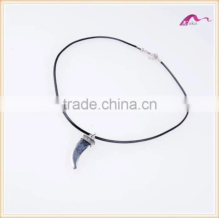 Fashion Wholesale Leather Rope Silver Horn Pendant Choker Necklace
