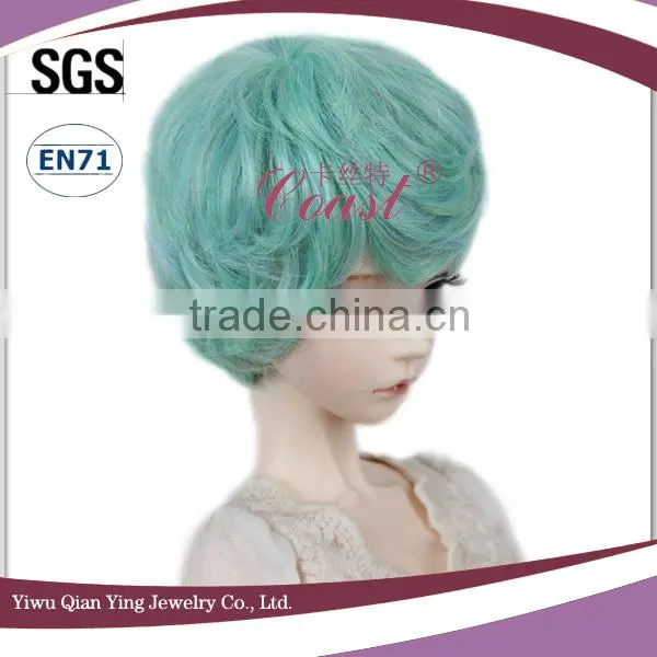 light blue curly synthetic bjd doll short hair wigs