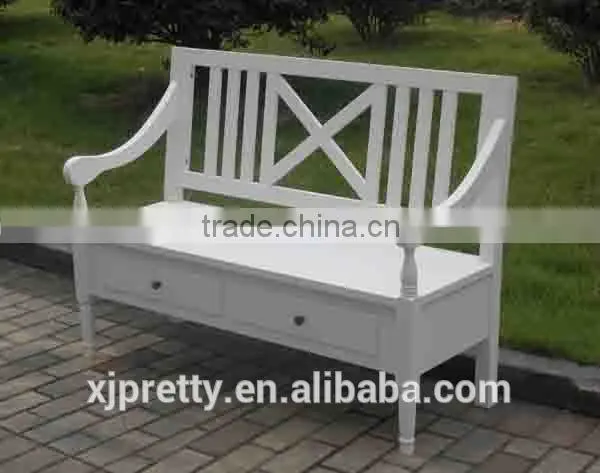 indoor 2 seats wooden KD armrest storage bench/sofa