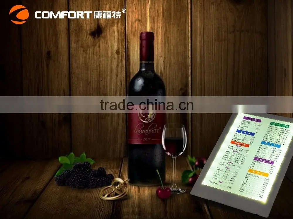 high quality plastic led menu cover ultra thin beverage list holder for restaurant