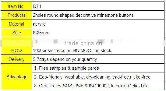 2holes round shaped decorative acrylic stones