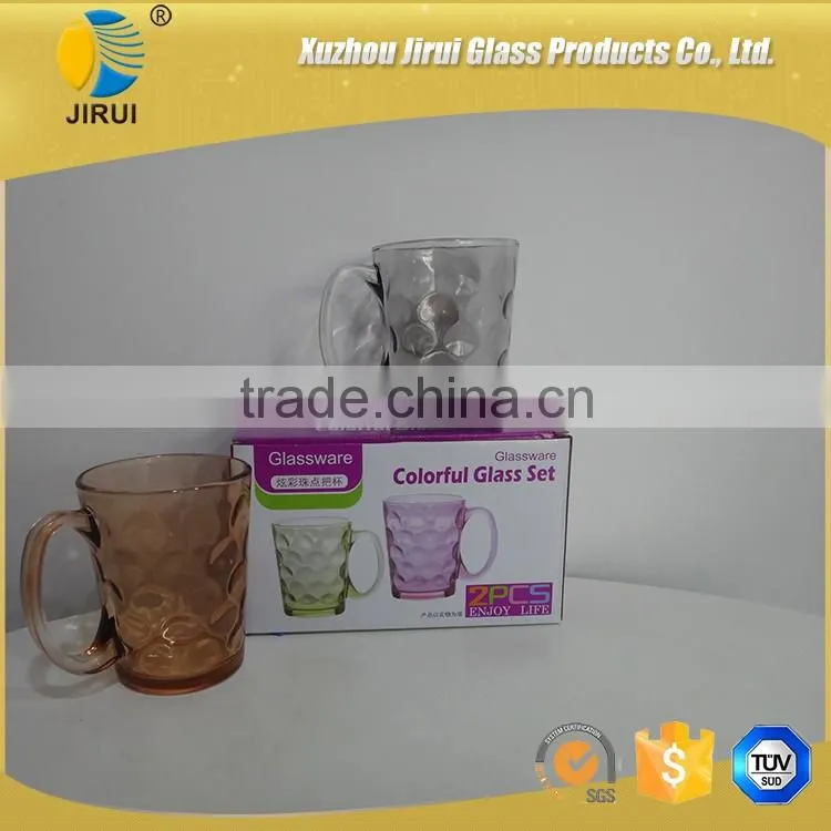 300ml multi-color glass cup with handle for drinking