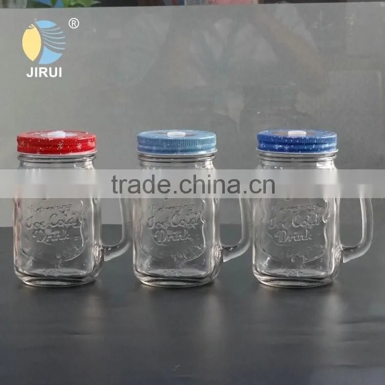 16oz glass mason jar mug with straw and handle and daisy cut cap