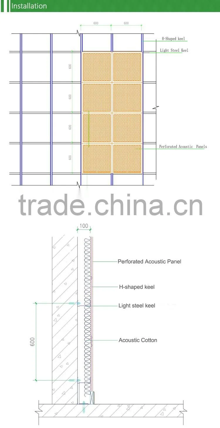 Auditorium wall and ceiling perforated acoustic panel