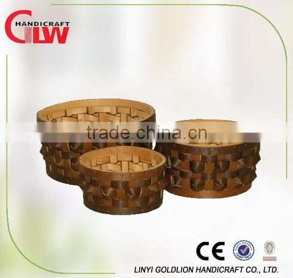 Set of 3 rectangular wood chip woven bins