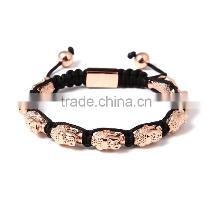 2016 Popular Upscale Rose Gold Lava Stone Buddha Stainless Steel Bracelet Costume Jewellery Match Colorful Cord
