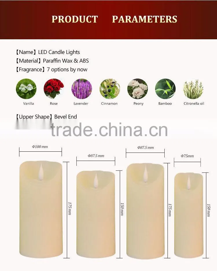 ABFGHI Lycas patented Ivory pillar flameless 3D moving flame led candle niganha