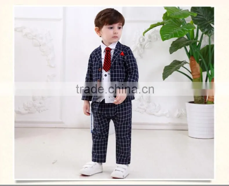 2016 spring and autumn handsome boys clothing set nevy blue plaid style 3 pieces sets baby boy clothes suit