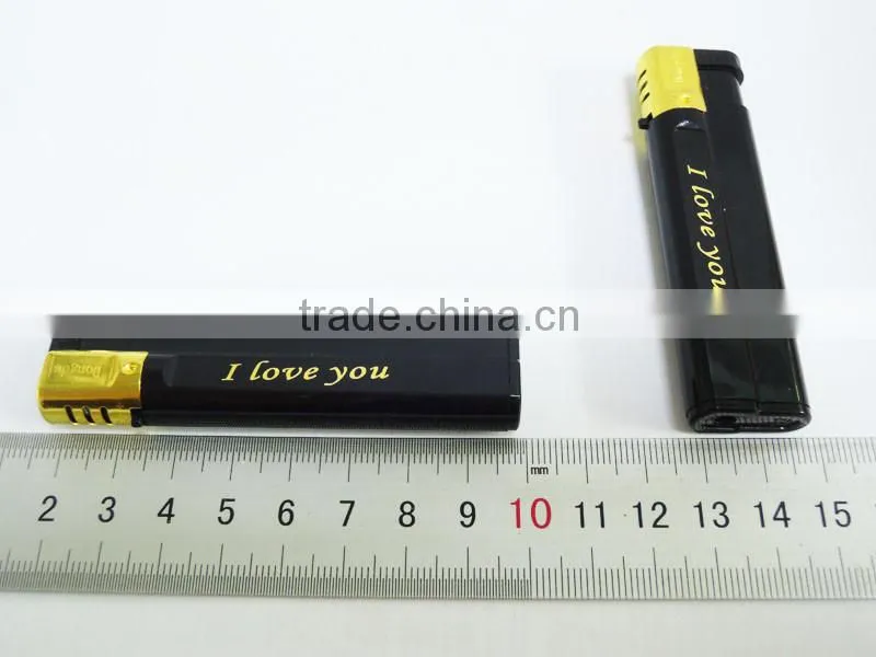 black color gold cap plastic windproof lighter with logo