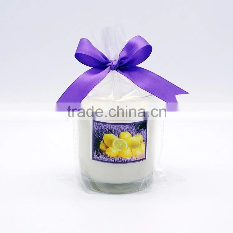 black glass candle jar,black candle holder with color ribbon