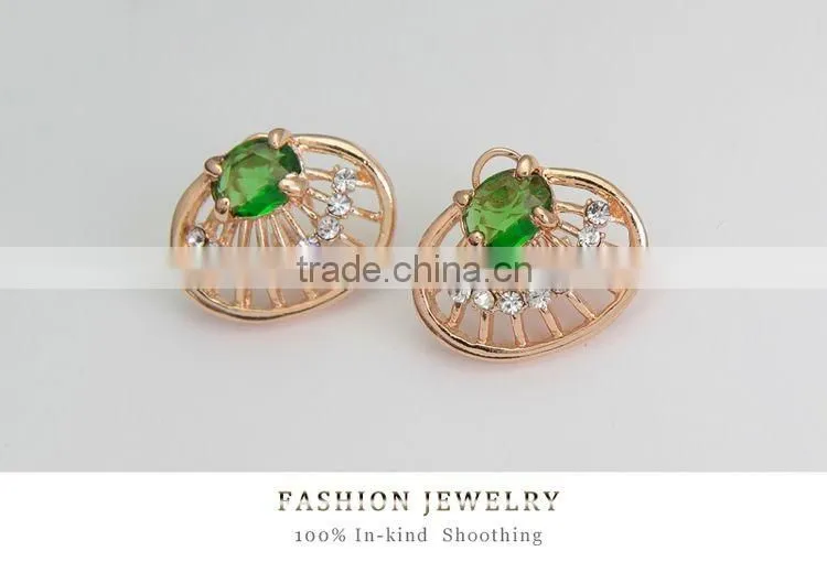 Top Hot Sale Women 18k Gold Plated Jewelry Sets Beautiful Luck Green Trendy Necklace Bracelet Earrings Ring Good Jewelry