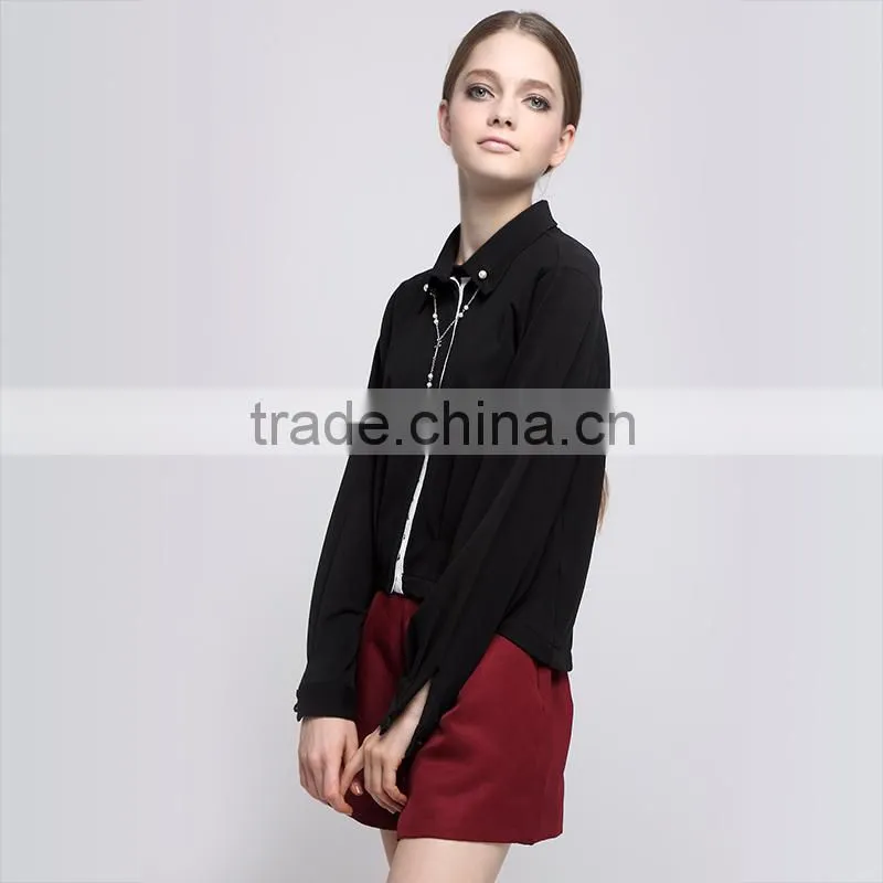 Fashion Black long sleeve blouse simple design