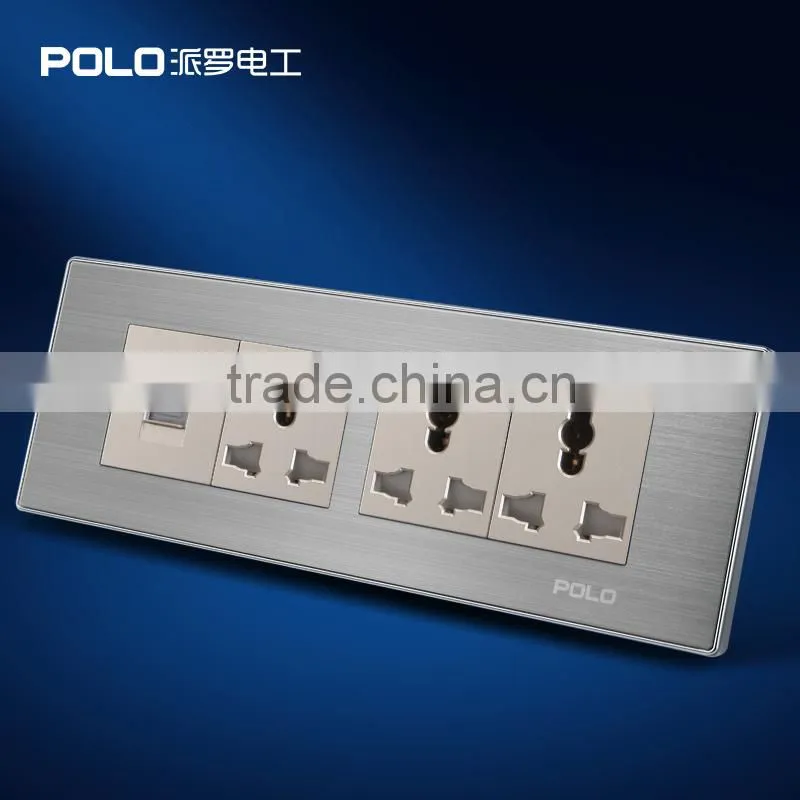 2015 new design stainless steel PC material multi-role Telephone with three 3 pin universal socket