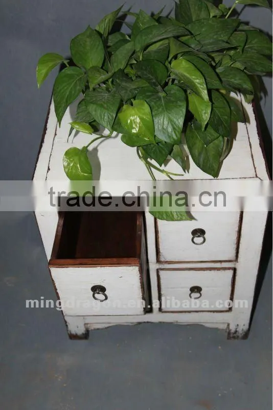 Chinese antique furniture pine wood four drawer black & white cabinet