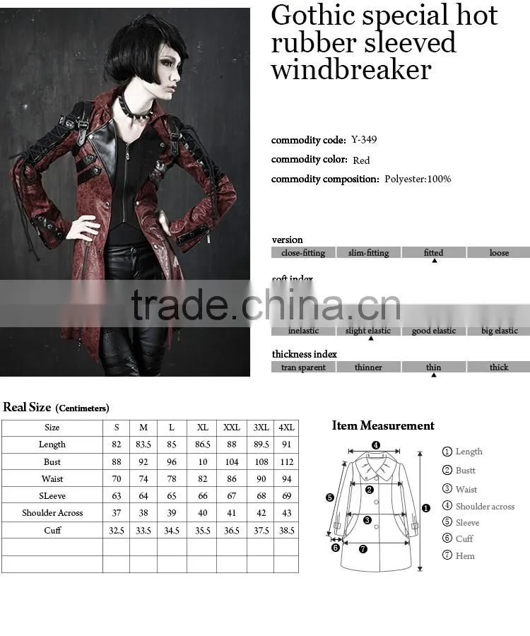 Y-349 red Gothic Punk Rave Studded Special Hot Punk Leather Jacket