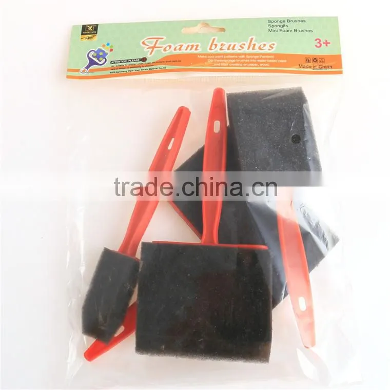4 pcs 2015 New Design plastic Handle Black Foam Brush