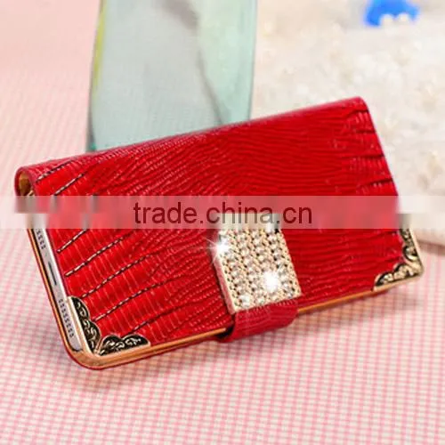 2014 hot selling Diamond magnetic Leather wallet flip mobile phone case cover for apple iphone 6