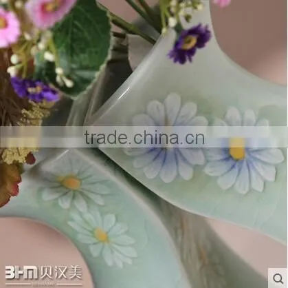 2 pics a set art couple crackle glazed ceramic vase with flower