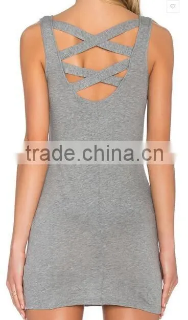 Hot Selling Ladies Gray Sleeveless Tank Mini Dresses Design
