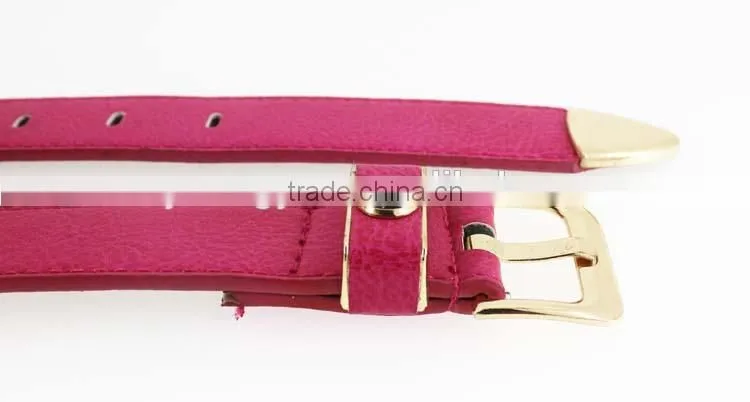 2015 Women's fashion Pink PU leather belts women with smooth gold buckle belt