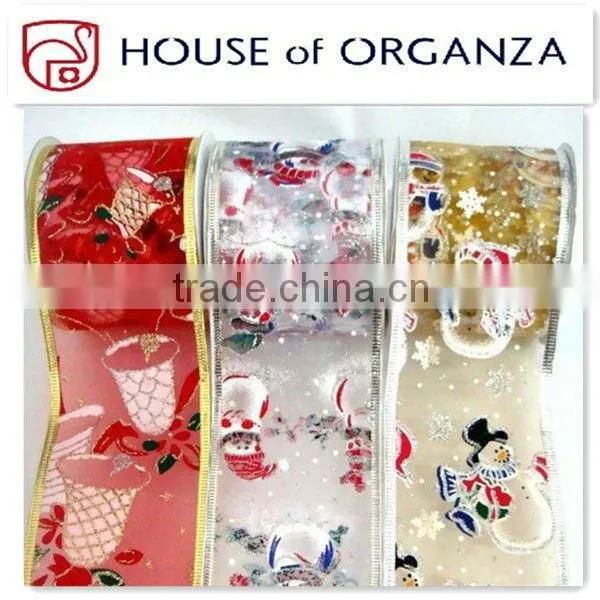 Christmas Organza Wired Ribbon for gift decoration